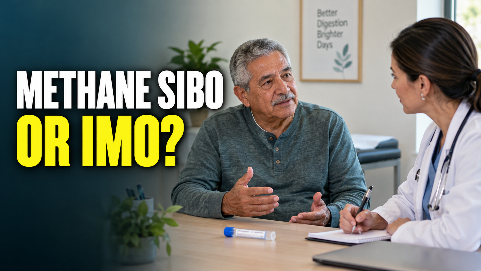 Patient discussing methane SIBO and IMO with a clinician