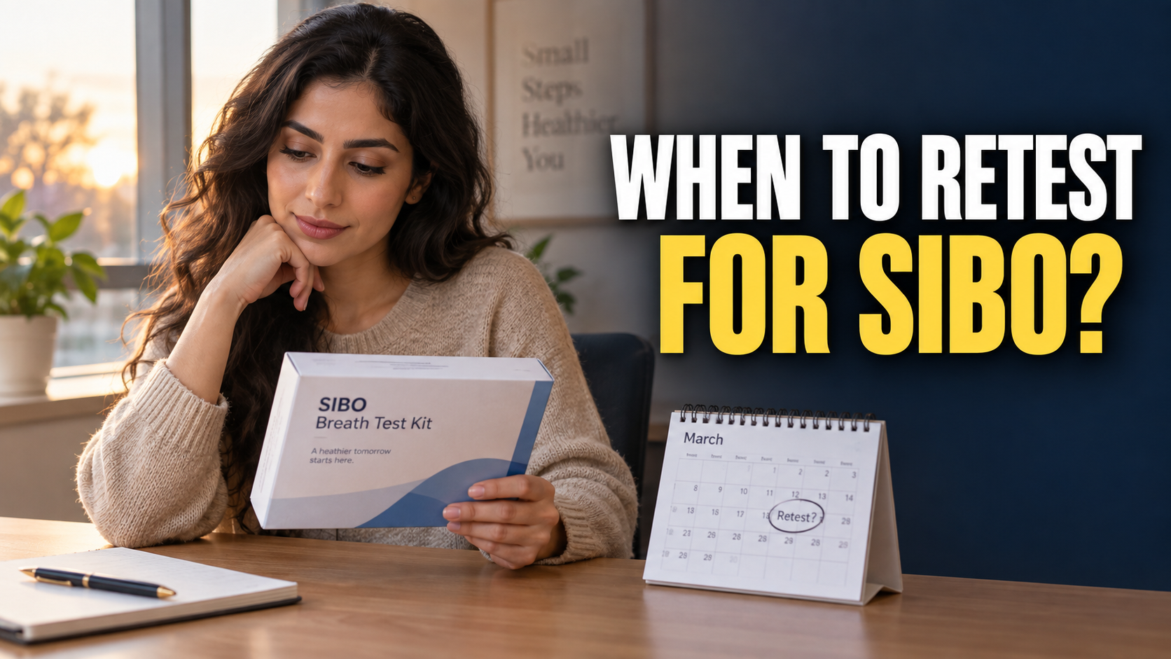 Woman deciding when to repeat a SIBO breath test after antibiotics