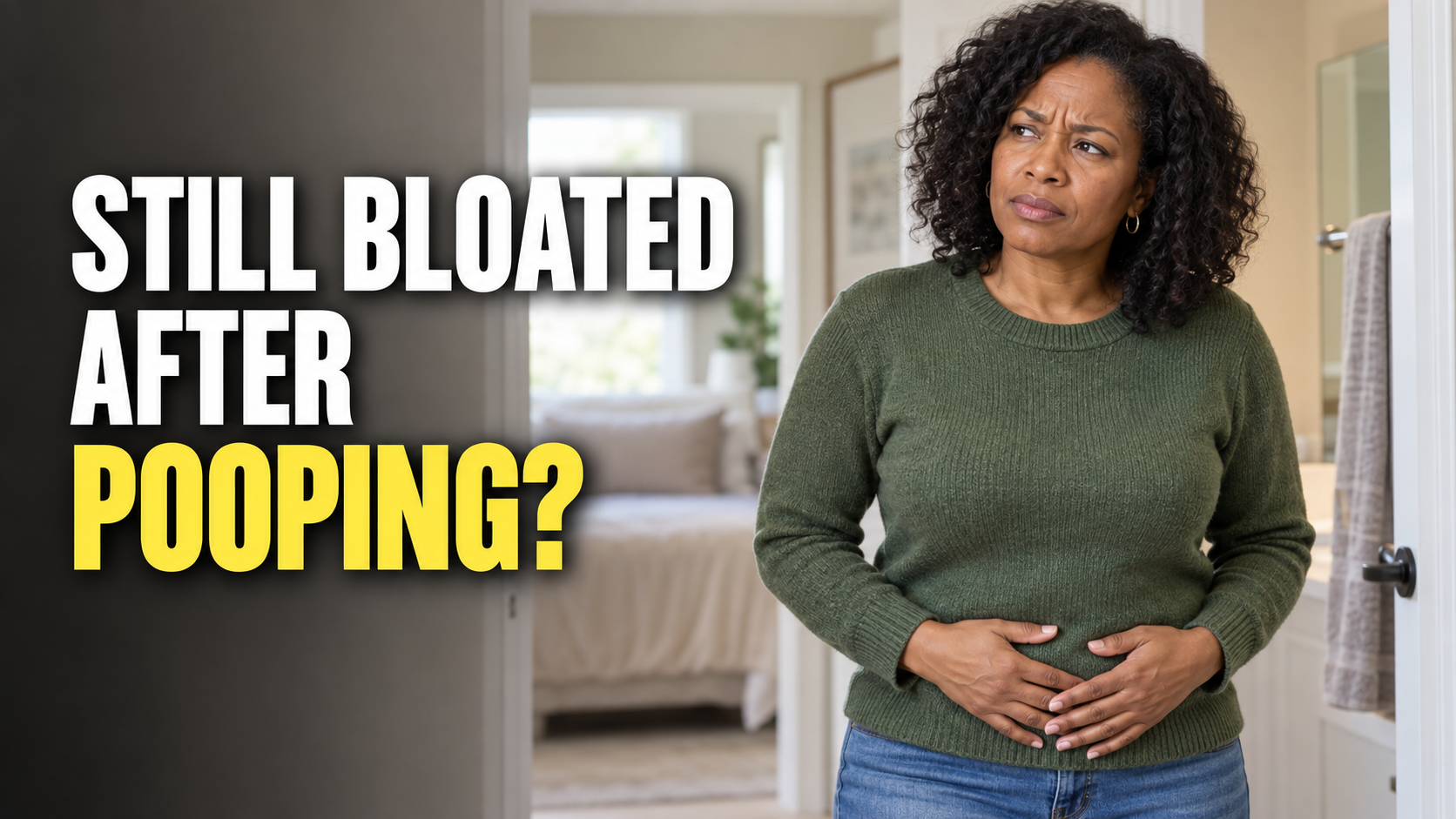Woman wondering why she still feels bloated after pooping